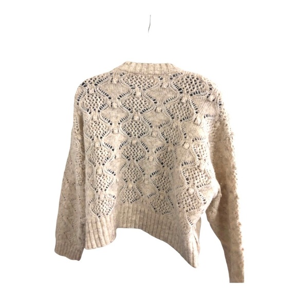 Tan crewneck knotted heirloom farmhouse style fuzzy crochet knit sweater size L - Picture 14 of 17